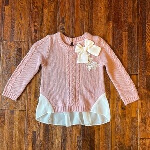 Little Lass Girls Pink Sweater with Bow - Size 24 mos